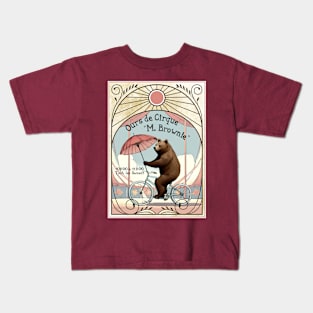 Vintage circus bear bicycle French art nouveau poster Kids T-Shirt